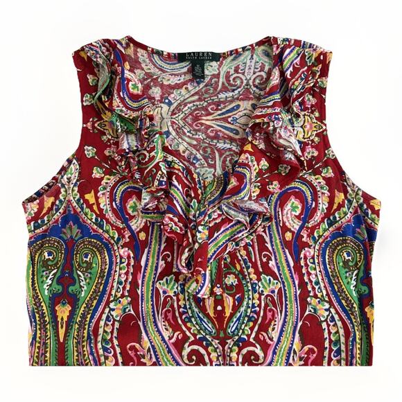 Lauren Ralph Lauren dress Size M Paisley Ruffled Collar Belted Casual Travel - Picture 4 of 6